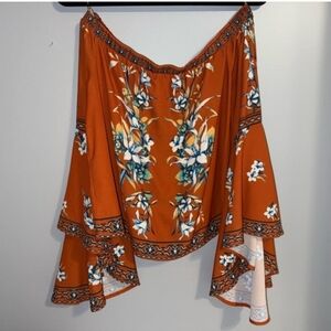 Flying Tomato Vibrant Orange Floral Top Off the Shoulder